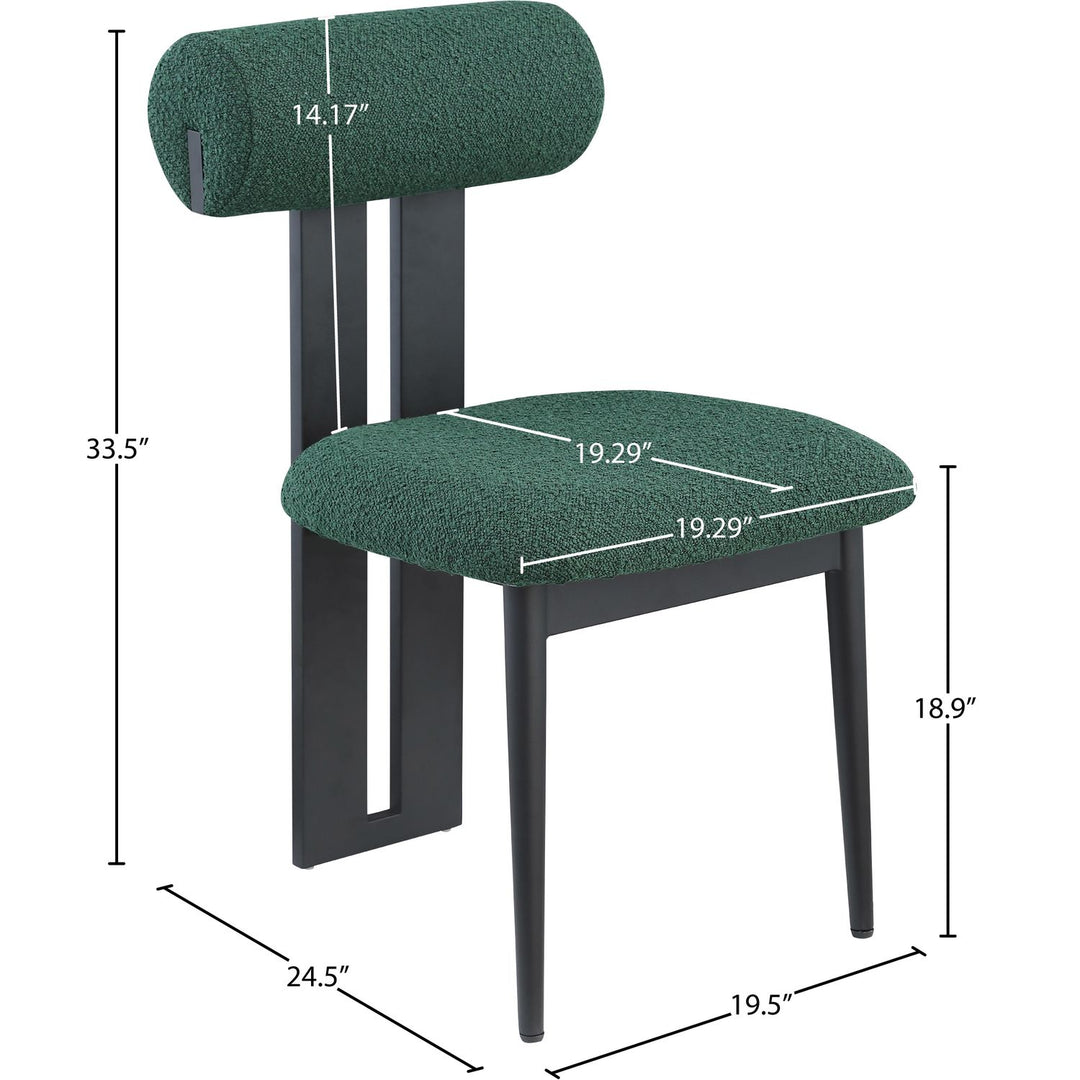 Dario Boucle Fabric Upholstered Dining Chair — Green / Matte Black