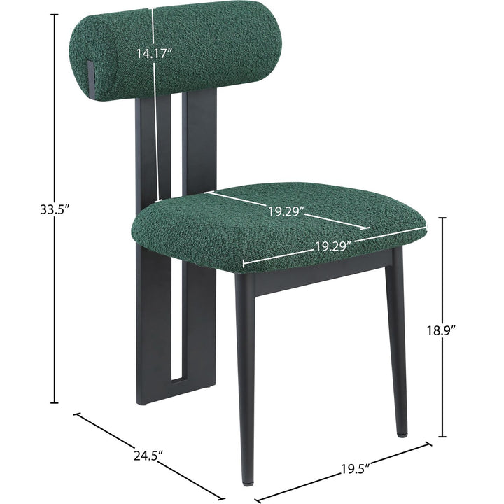 Dario Boucle Fabric Upholstered Dining Chair — Green / Matte Black