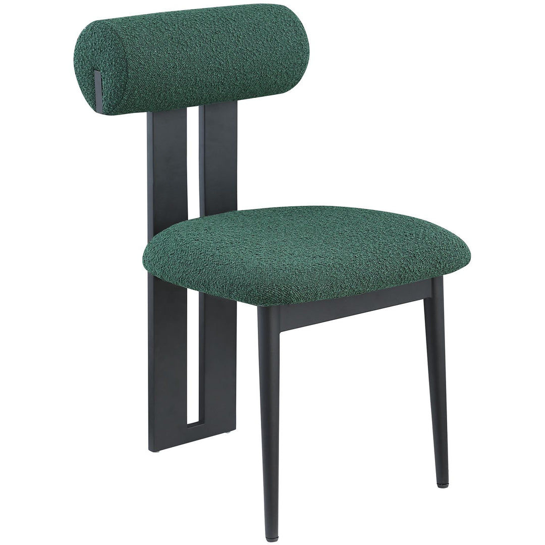 Dario Boucle Fabric Upholstered Dining Chair — Green / Matte Black