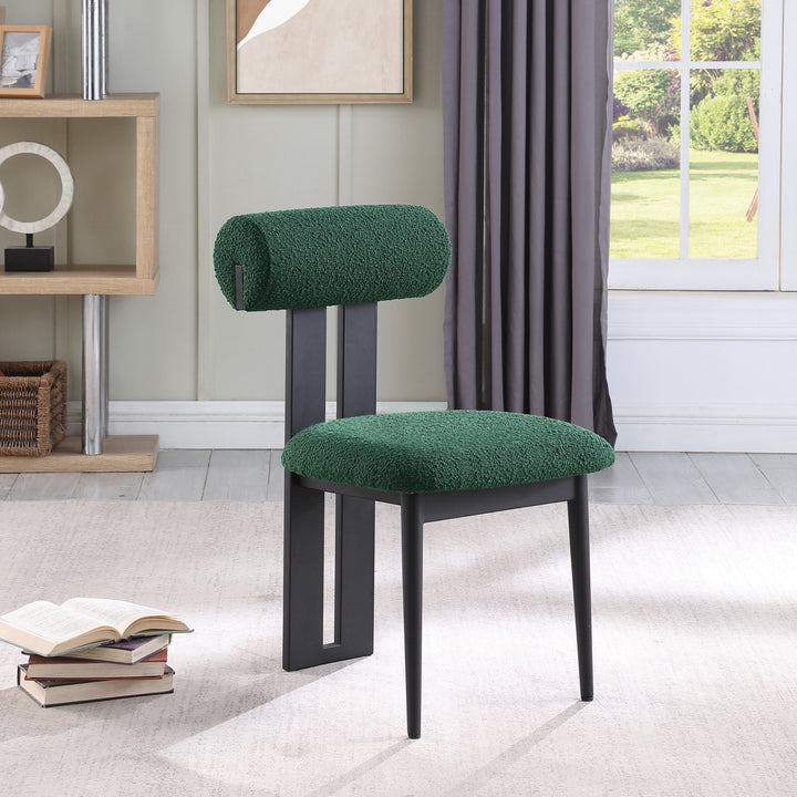 Dario Boucle Fabric Upholstered Dining Chair — Green / Matte Black
