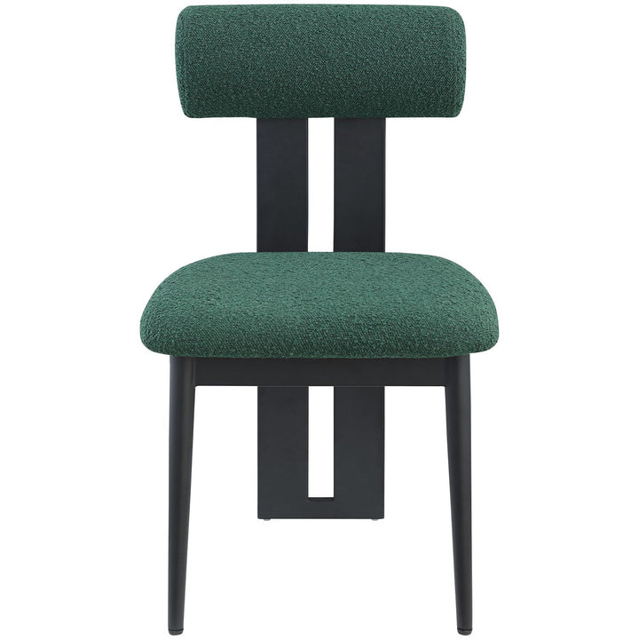 Dario Boucle Fabric Upholstered Dining Chair — Green / Matte Black