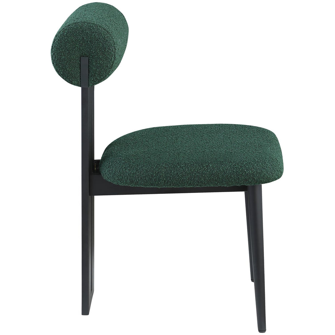 Dario Boucle Fabric Upholstered Dining Chair — Green / Matte Black