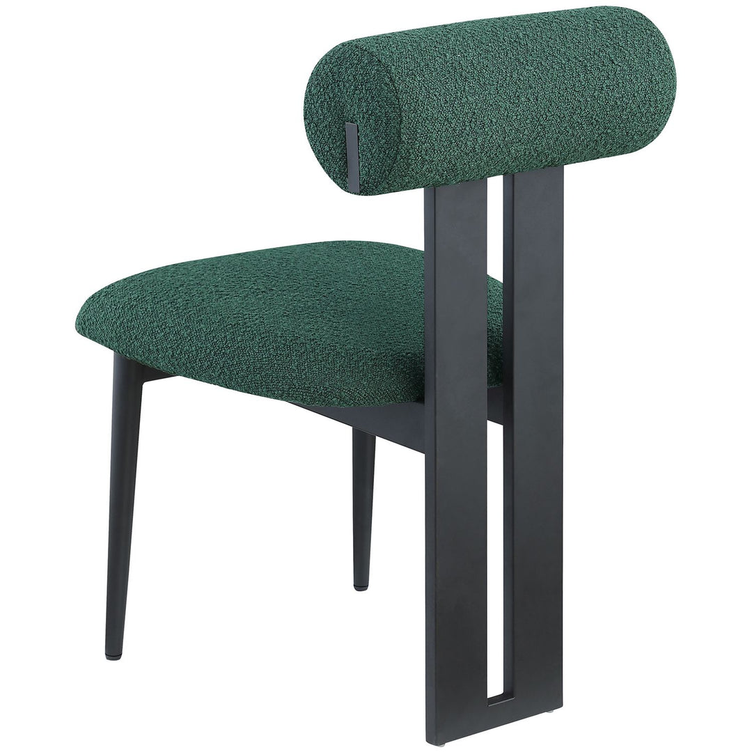 Dario Boucle Fabric Upholstered Dining Chair — Green / Matte Black