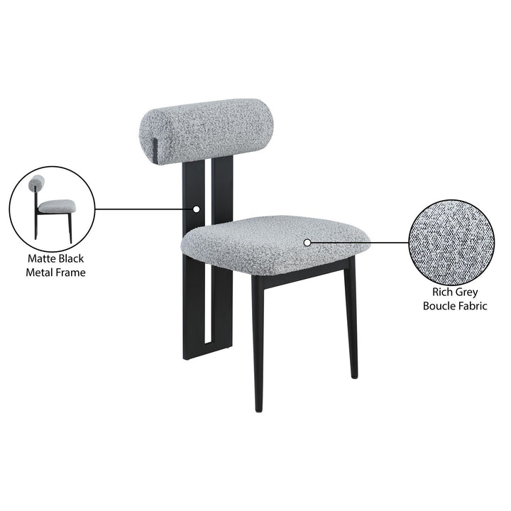 Dario Boucle Fabric Upholstered Dining Chair — Grey / Matte Black
