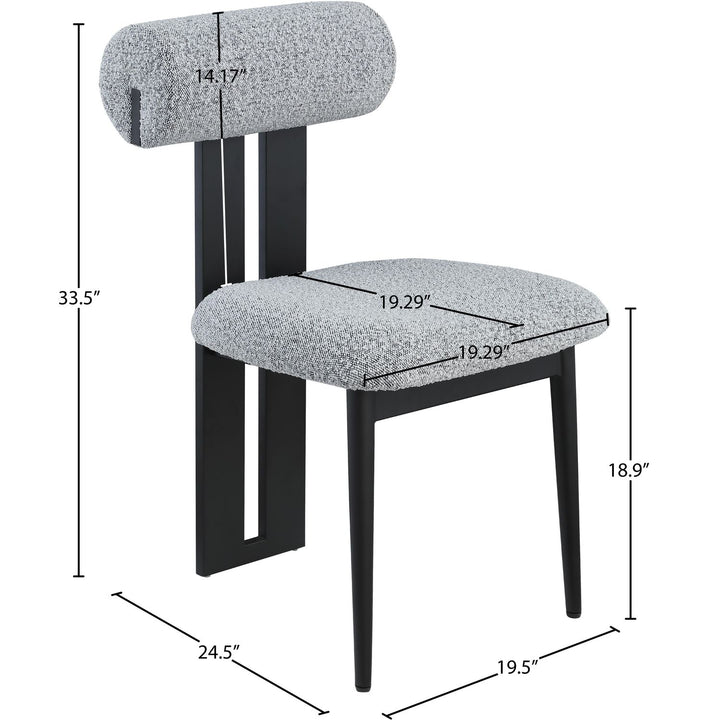 Dario Boucle Fabric Upholstered Dining Chair — Grey / Matte Black