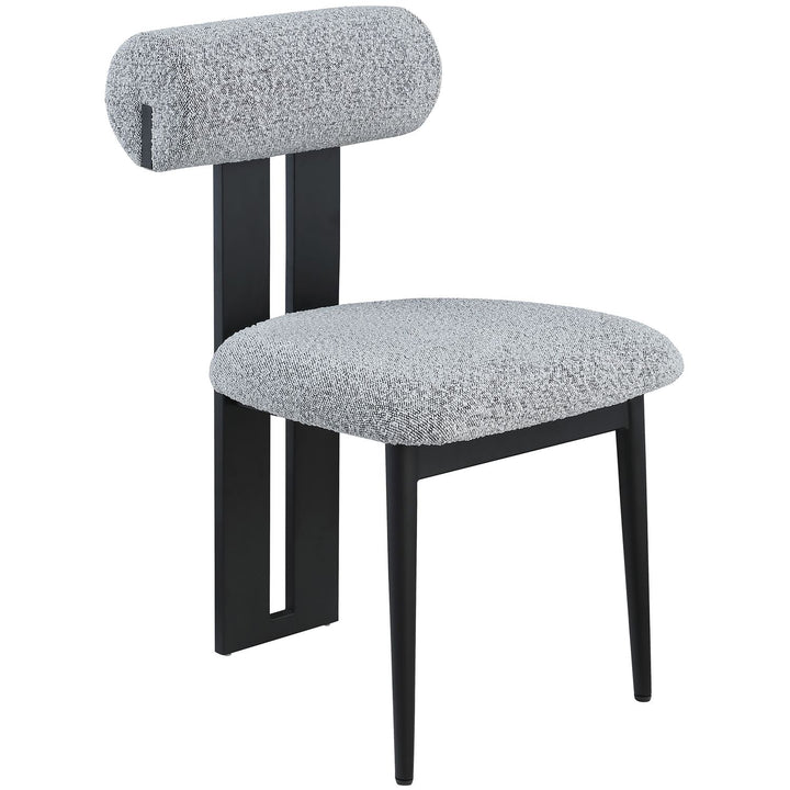 Dario Boucle Fabric Upholstered Dining Chair — Grey / Matte Black