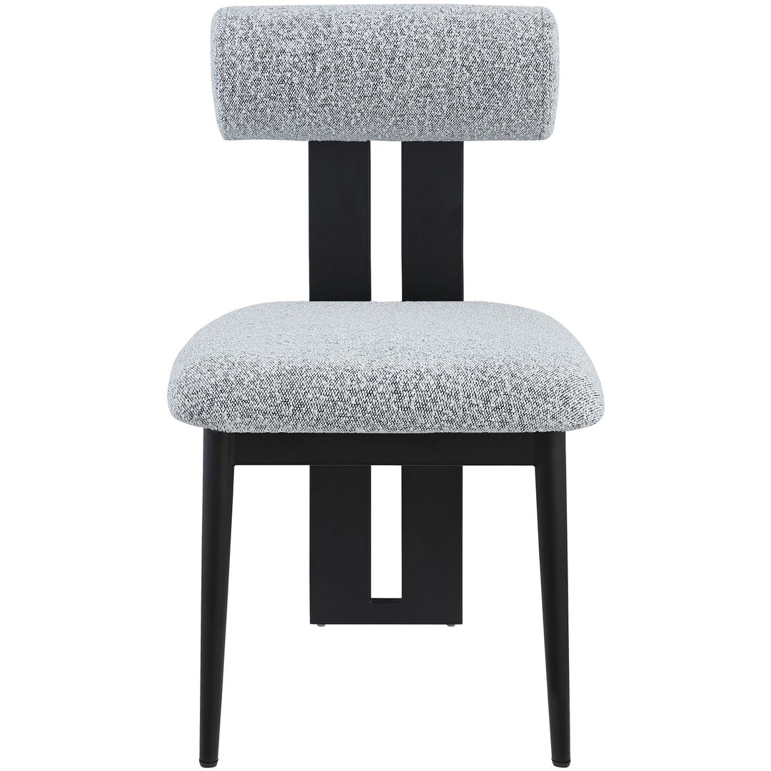Dario Boucle Fabric Upholstered Dining Chair — Grey / Matte Black