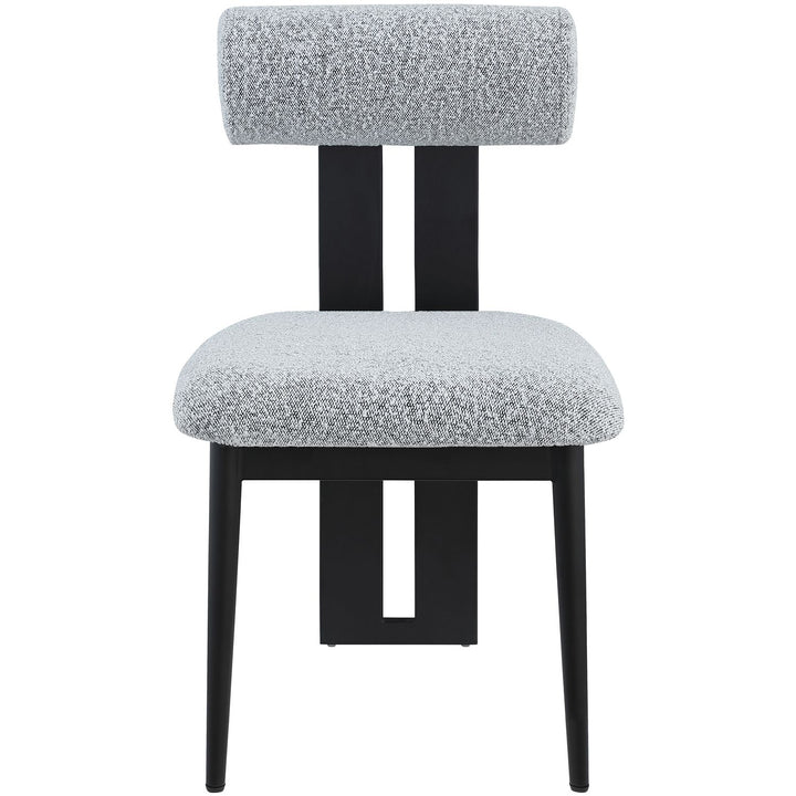 Dario Boucle Fabric Upholstered Dining Chair — Grey / Matte Black