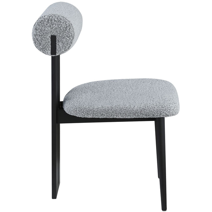 Dario Boucle Fabric Upholstered Dining Chair — Grey / Matte Black