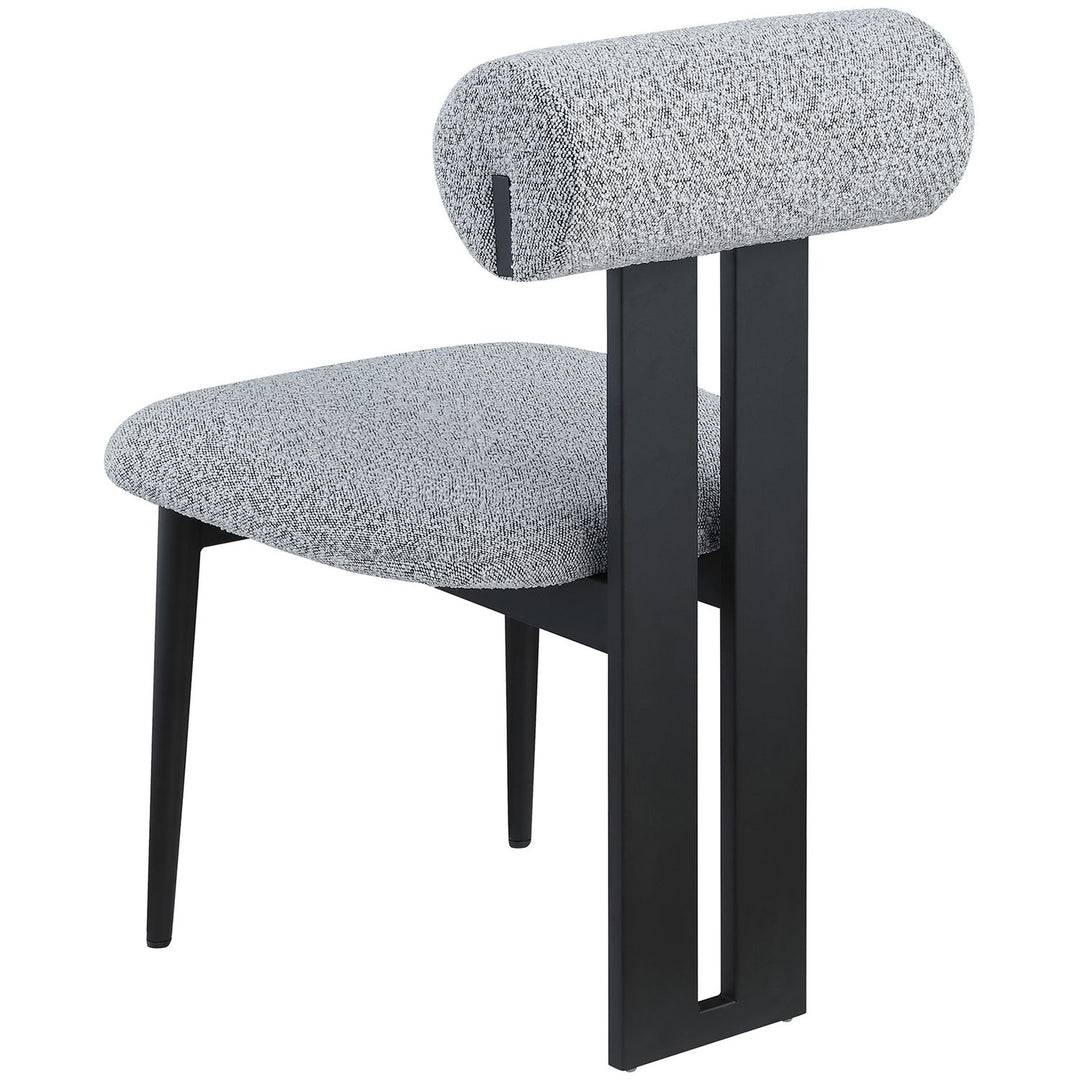 Dario Boucle Fabric Upholstered Dining Chair — Grey / Matte Black