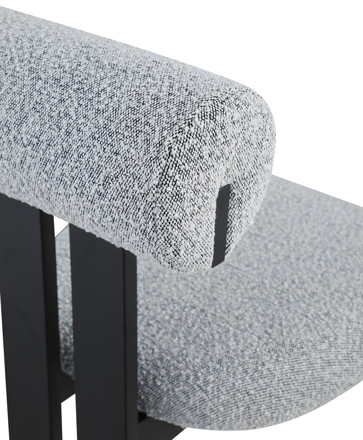 Dario Boucle Fabric Upholstered Dining Chair — Grey / Matte Black