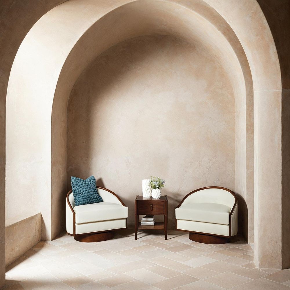 Lounge Chairs Edward Ribbed Swivel Chair - White Leather