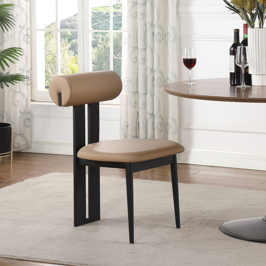 Dario Vegan Leather Upholstered Dining Chair — Tan / Matte Black