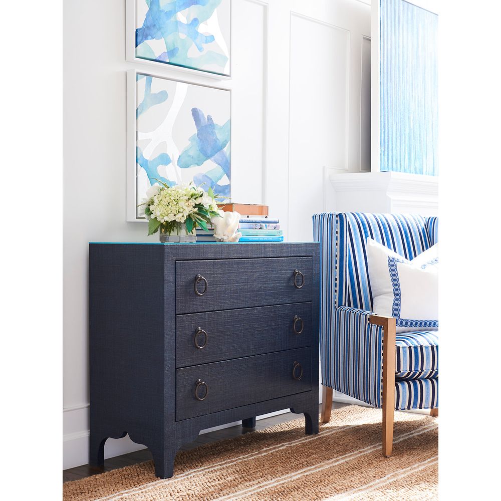 Cabinets & Curios Balboa Island Raffia Hall Chest - Marine