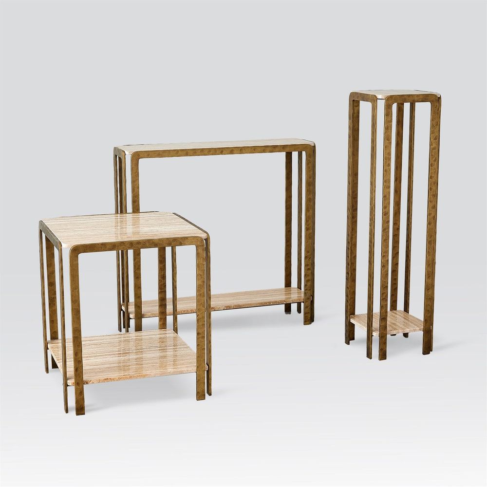 Kraft Cocktail Table-Light Bronze w/Travertine