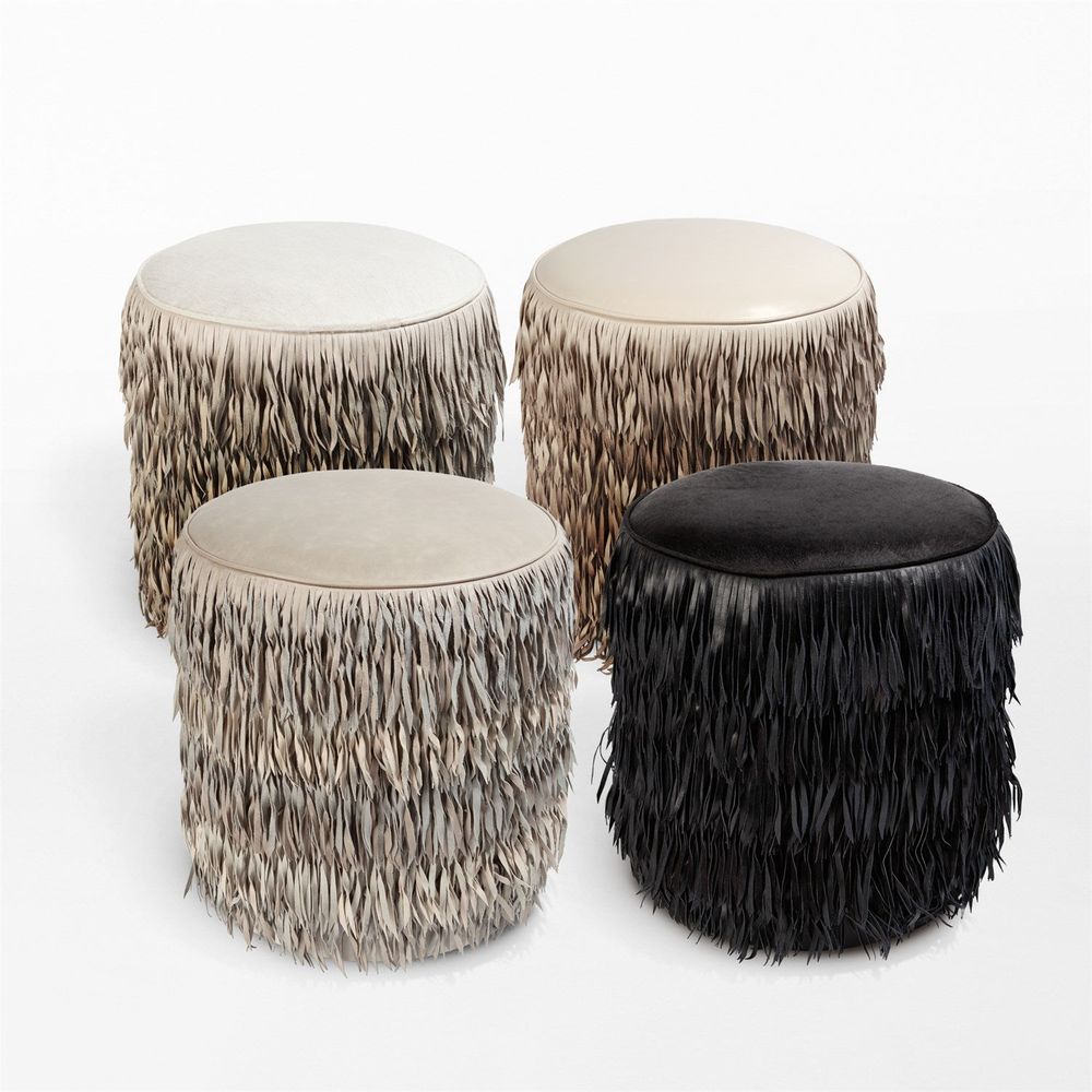 Fringe Ottoman - Black Hair-on-Hide