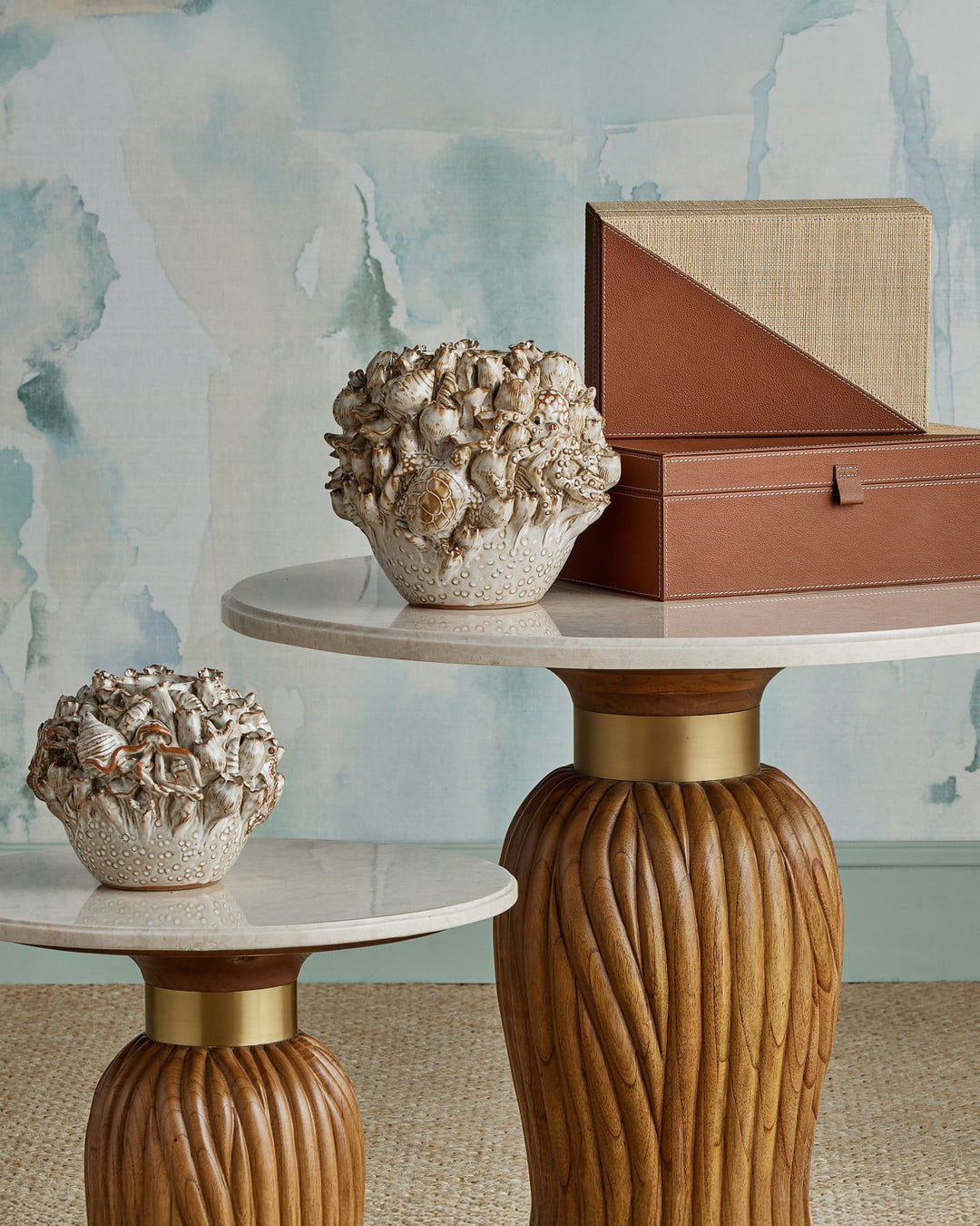Boxes Leather & Raffia Box Set of 2