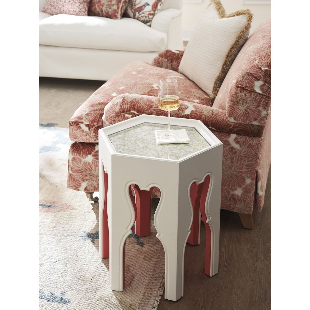 Side Tables Bilbao Hexagonal End Table With Coral Accents - Polo Mallet White
