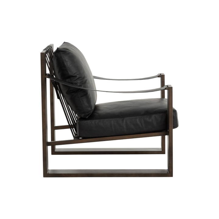 Lounge Chairs Berke Lounge Chair - Antique Bronze - Charcoal Black Leather