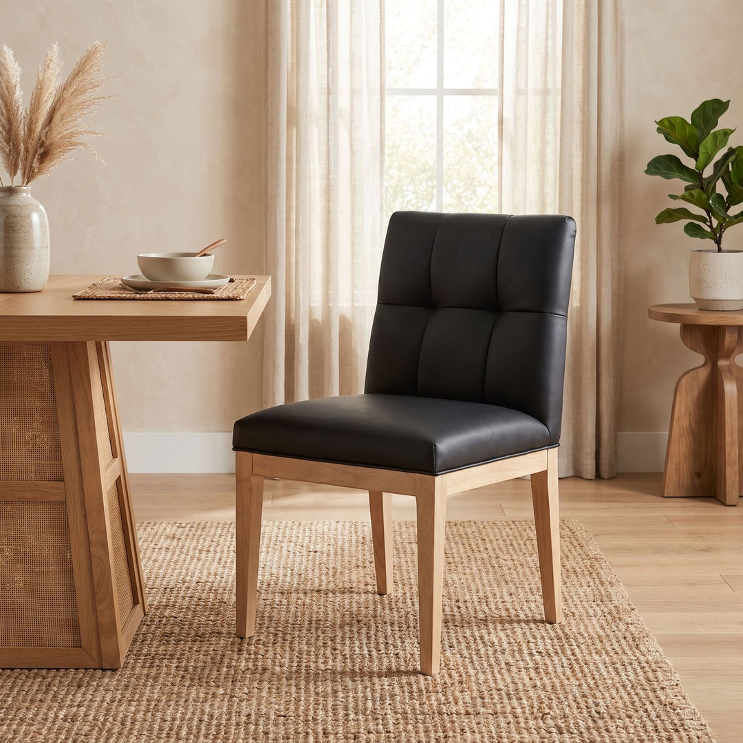 Adrian Vegan Leather Upholstered Dining Side Chair — Black / Natural