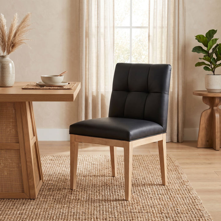 Adrian Vegan Leather Upholstered Dining Side Chair — Black / Natural
