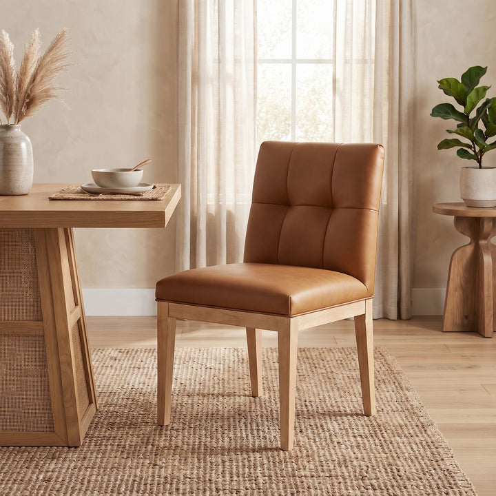 Adrian Vegan Leather Upholstered Dining Side Chair — Cognac / Natural