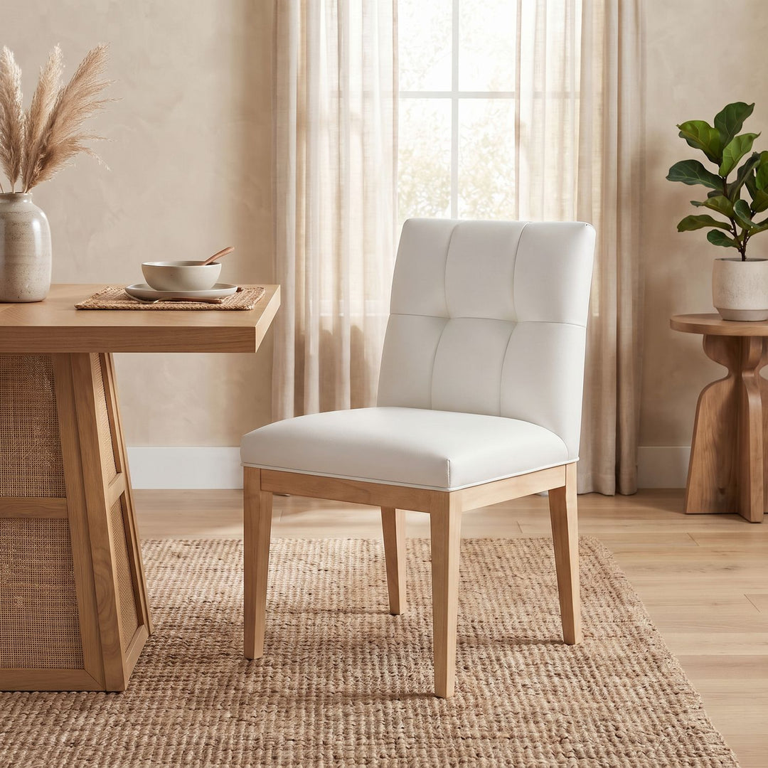 Adrian Vegan Leather Upholstered Dining Side Chair — Cream / Natural