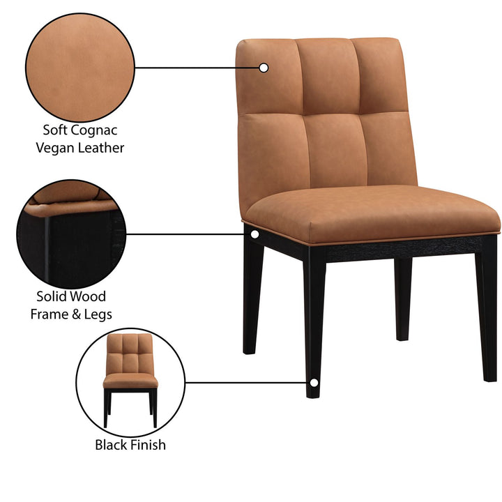 Adrian Vegan Leather Upholstered Dining Side Chair — Cognac / Black