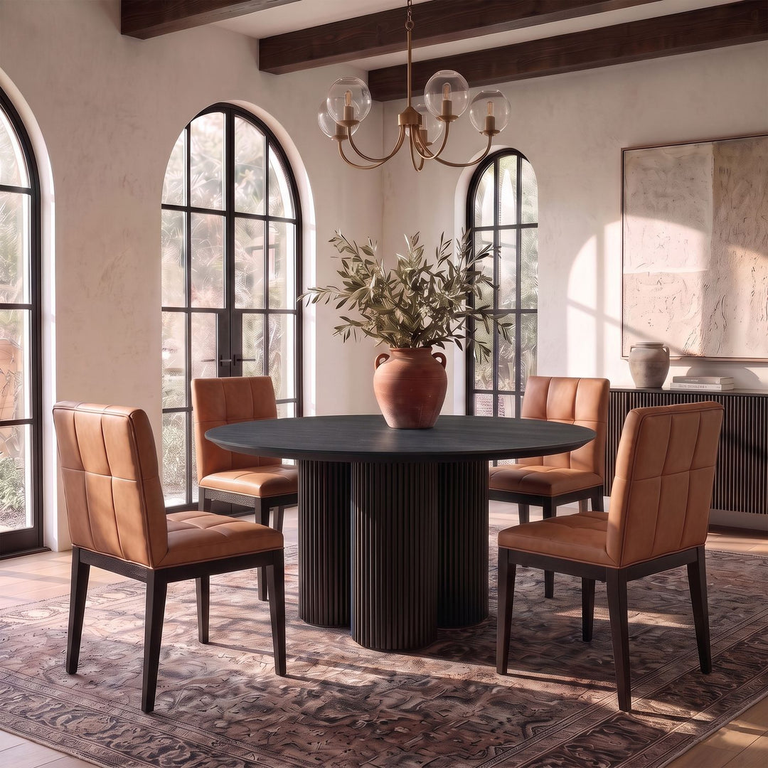 Adrian Vegan Leather Upholstered Dining Side Chair — Cognac / Black