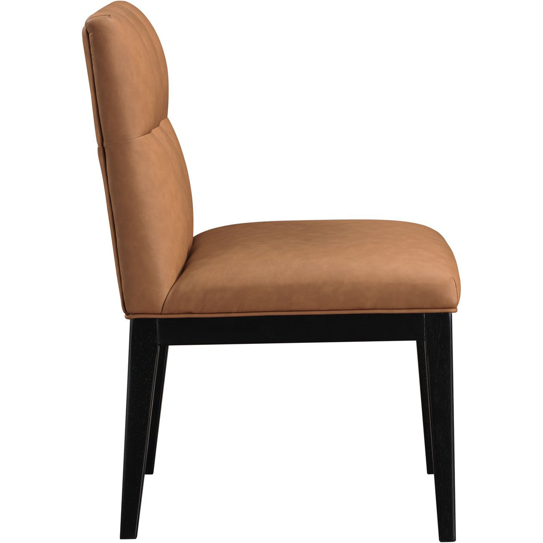 Adrian Vegan Leather Upholstered Dining Side Chair — Cognac / Black