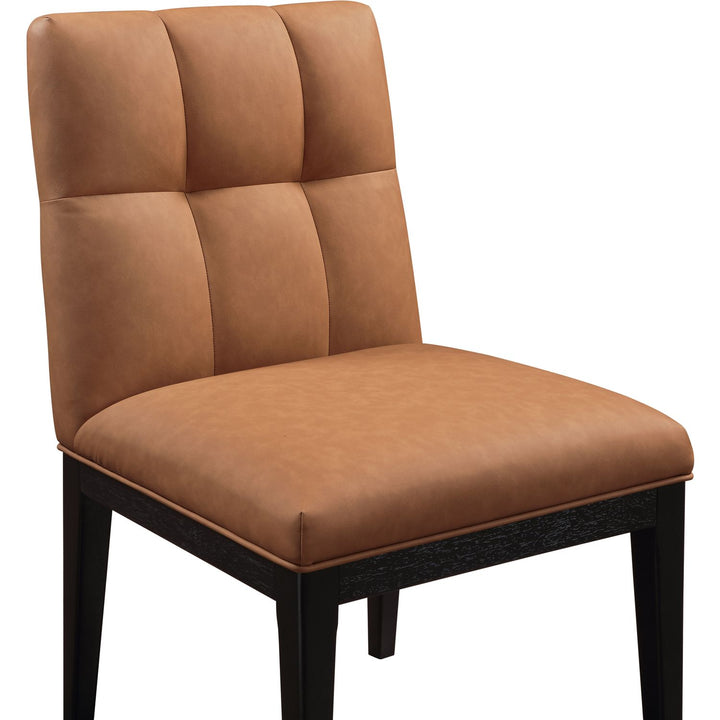 Adrian Vegan Leather Upholstered Dining Side Chair — Cognac / Black