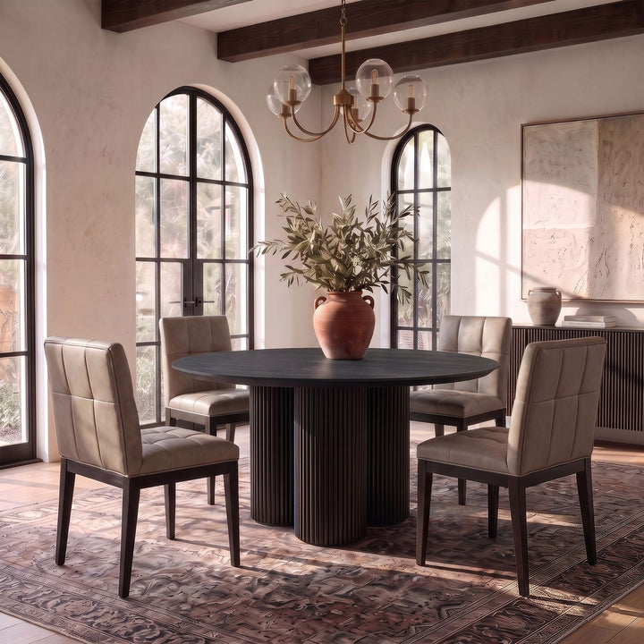 Adrian Vegan Leather Upholstered Dining Side Chair — Taupe / Black