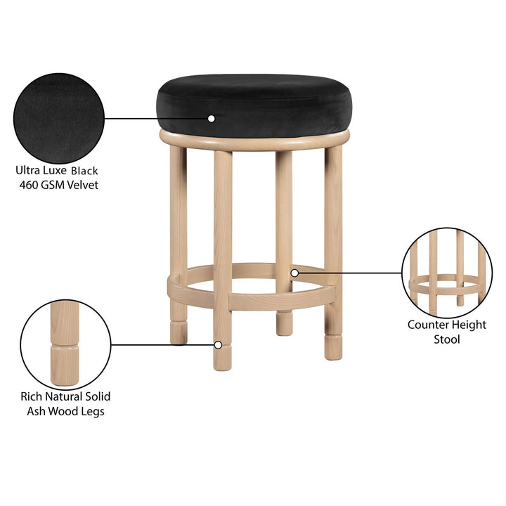 Monette Velvet Upholstered Counter Stool — Black / Natural