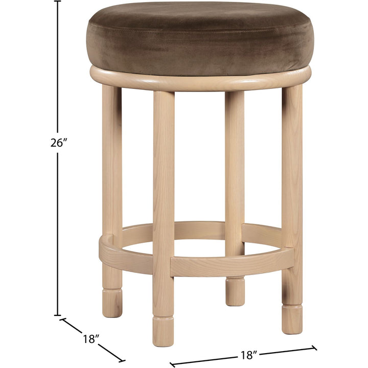 Monette Velvet Upholstered Counter Stool — Brown / Natural