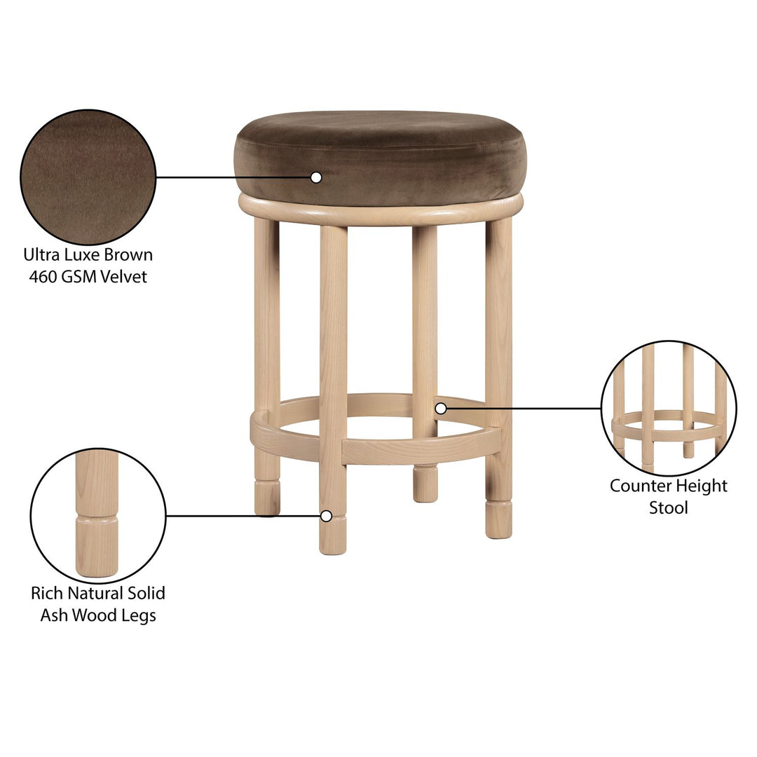 Monette Velvet Upholstered Counter Stool — Brown / Natural