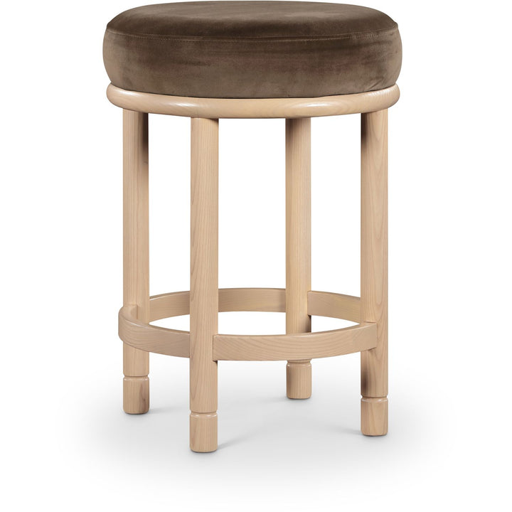 Monette Velvet Upholstered Counter Stool — Brown / Natural