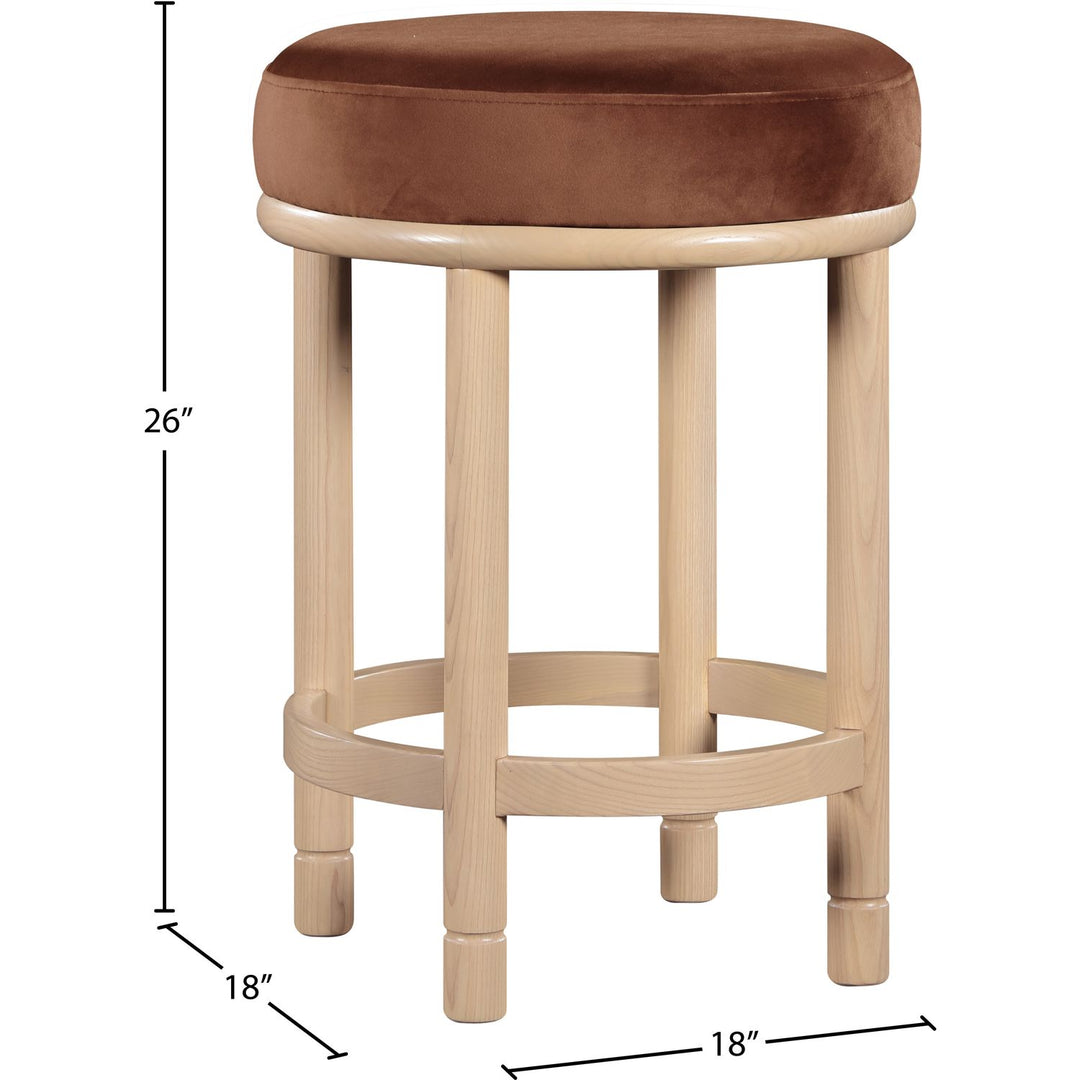 Monette Velvet Upholstered Counter Stool — Cognac / Natural