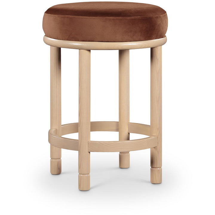 Monette Velvet Upholstered Counter Stool — Cognac / Natural