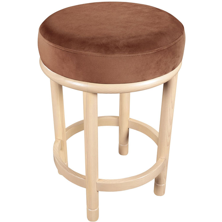 Monette Velvet Upholstered Counter Stool — Cognac / Natural