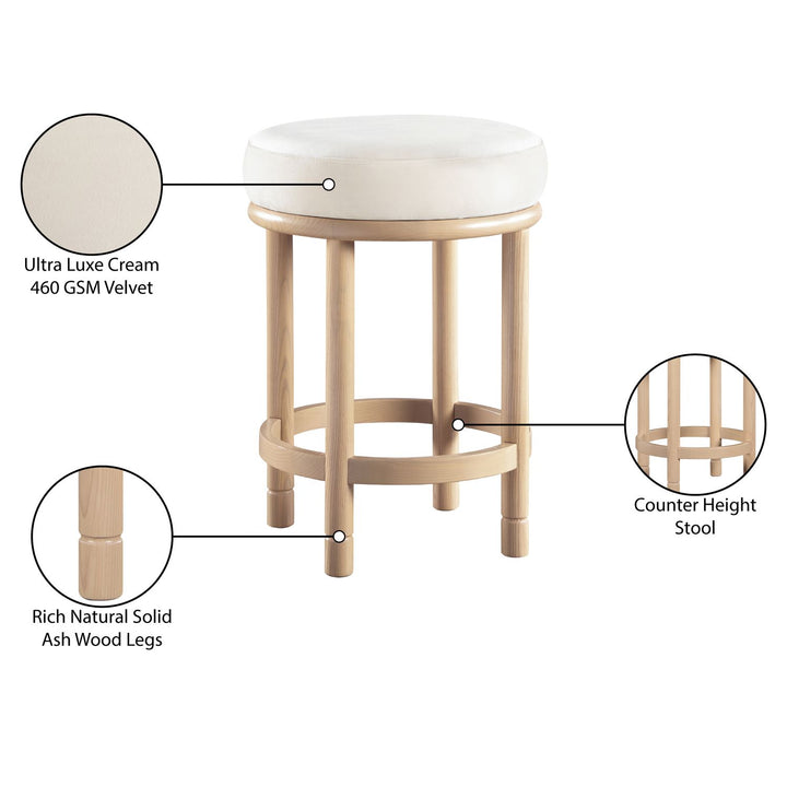 Monette Velvet Upholstered Counter Stool — Cream / Natural