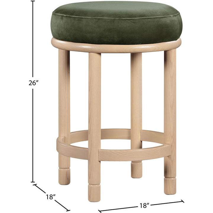 Monette Velvet Upholstered Counter Stool — Green / Natural