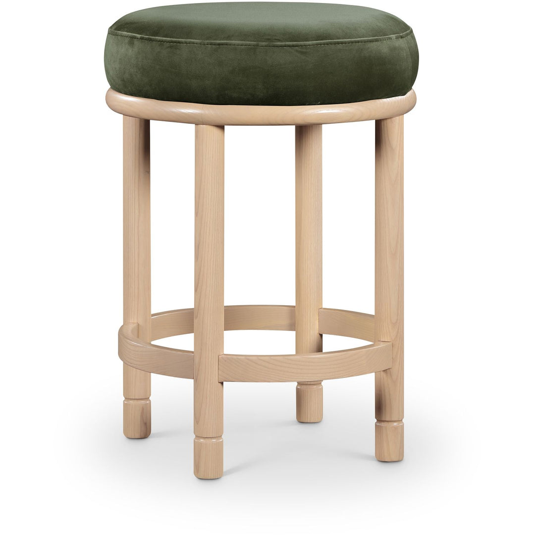 Monette Velvet Upholstered Counter Stool — Green / Natural