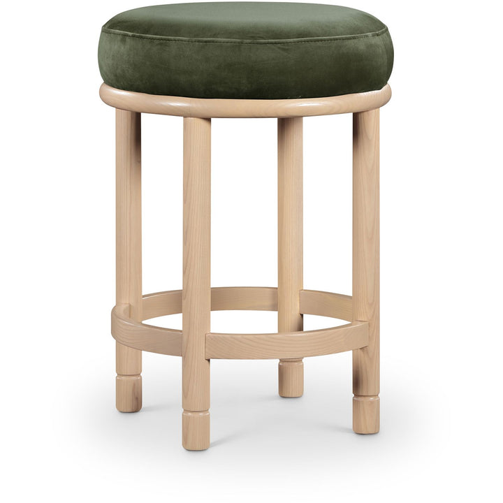 Monette Velvet Upholstered Counter Stool — Green / Natural