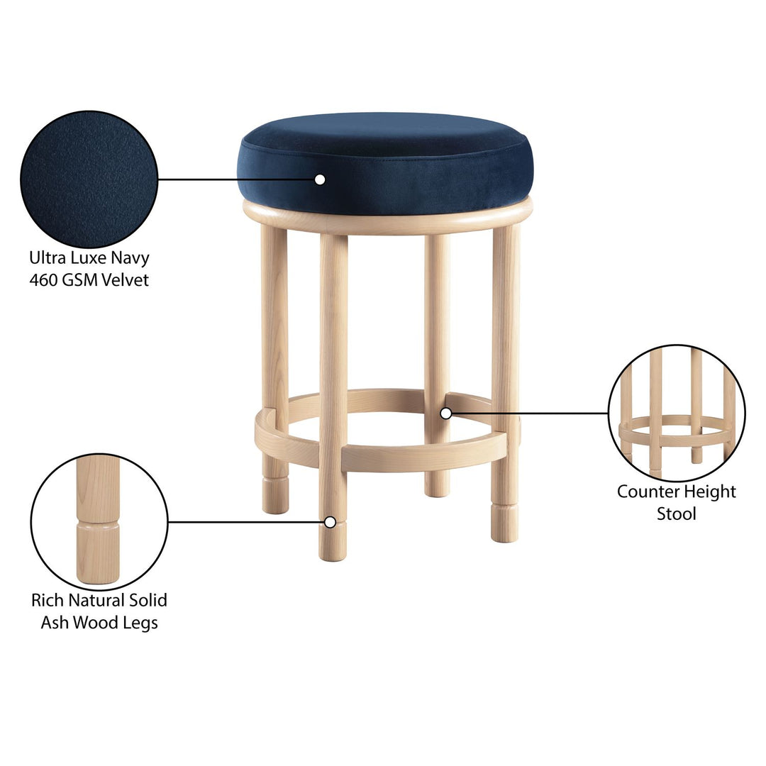 Monette Velvet Upholstered Counter Stool — Navy / Natural