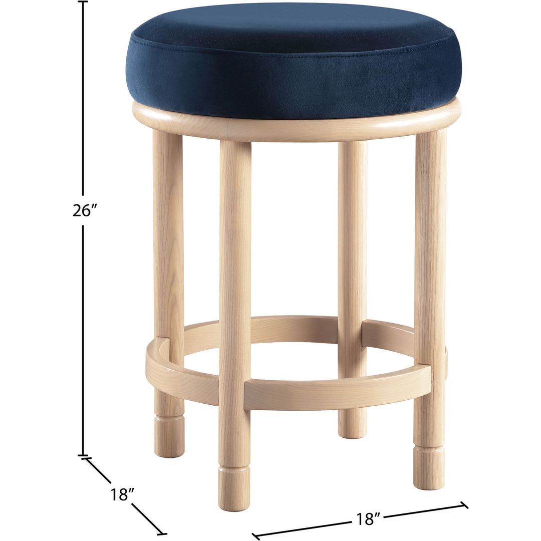 Monette Velvet Upholstered Counter Stool — Navy / Natural