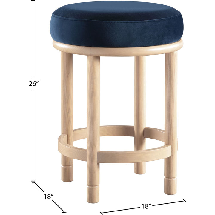 Monette Velvet Upholstered Counter Stool — Navy / Natural