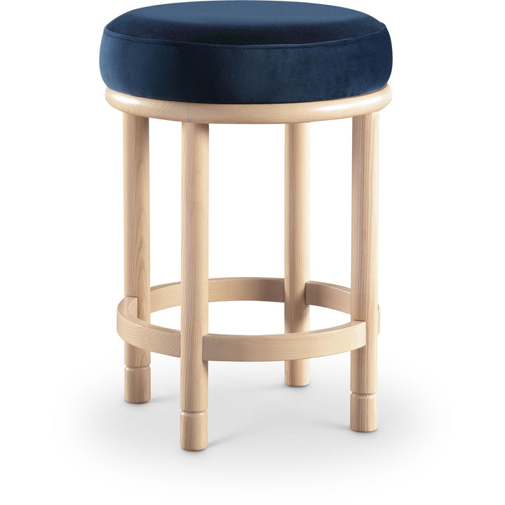 Monette Velvet Upholstered Counter Stool — Navy / Natural