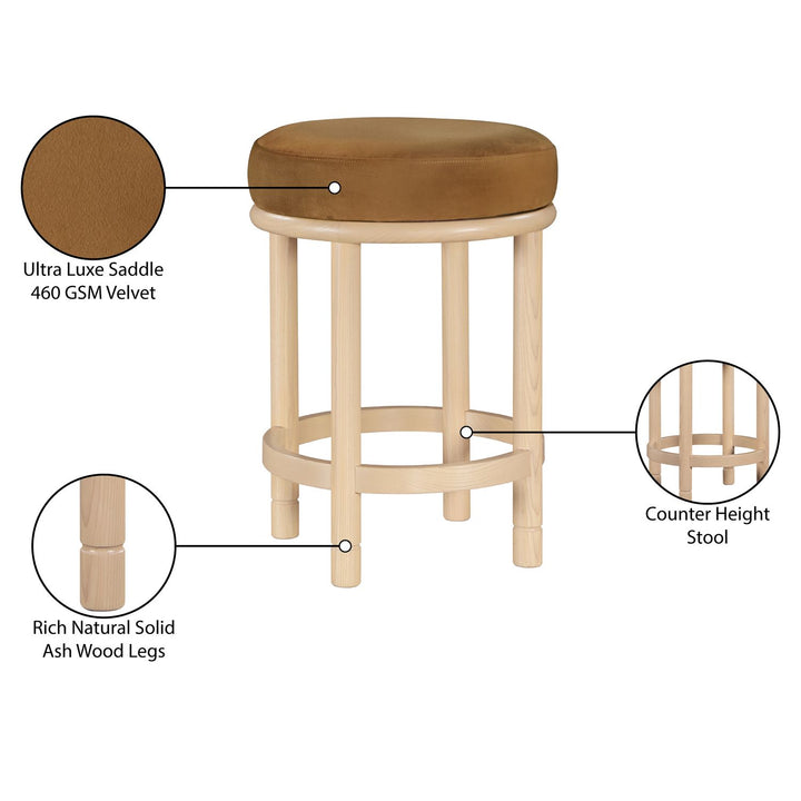 Monette Velvet Upholstered Counter Stool — Saddle / Natural