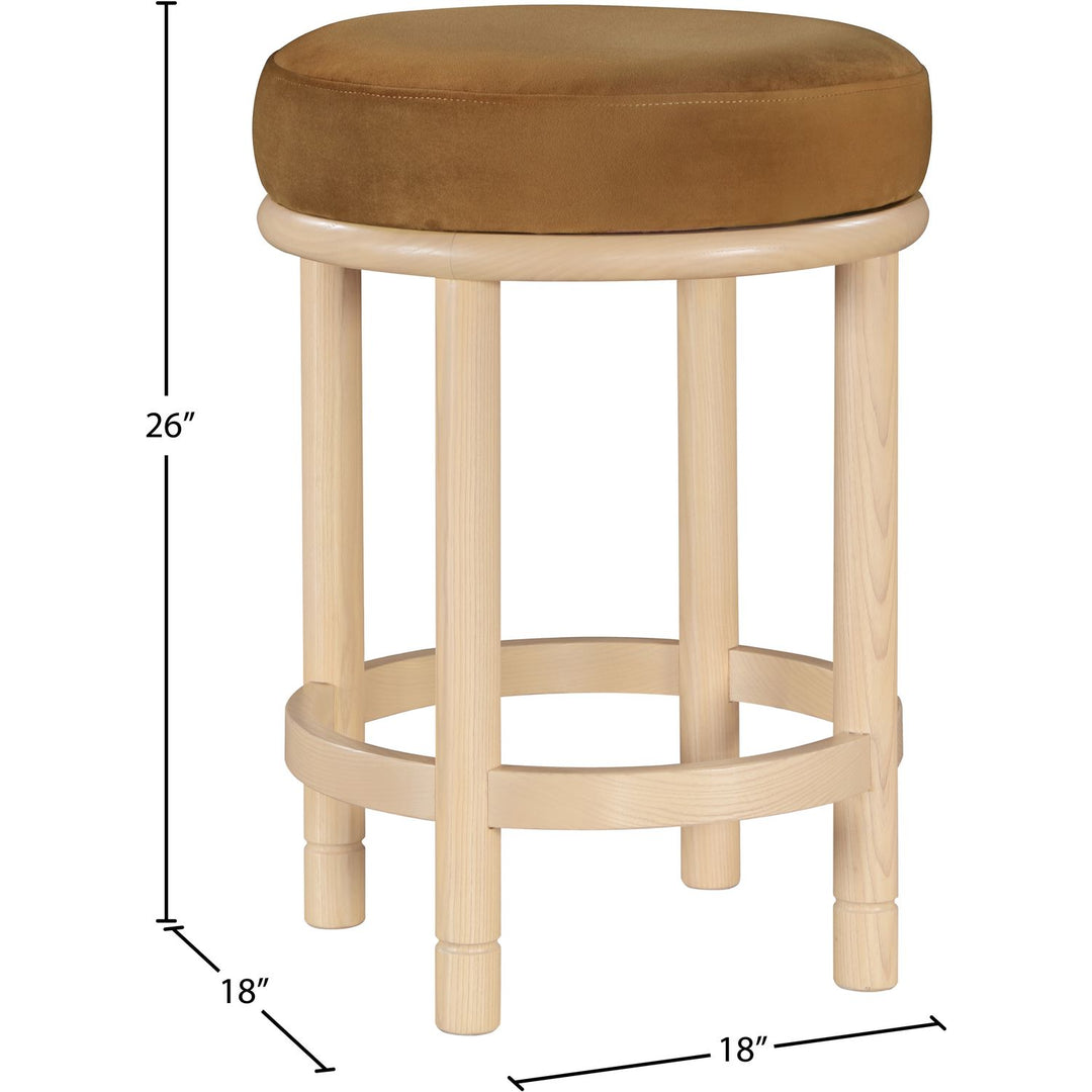 Monette Velvet Upholstered Counter Stool — Saddle / Natural