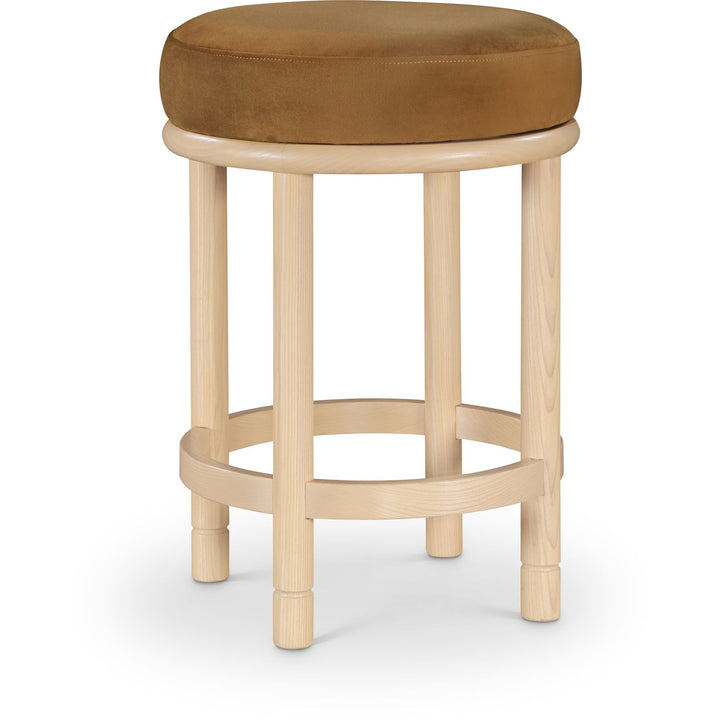 Monette Velvet Upholstered Counter Stool — Saddle / Natural